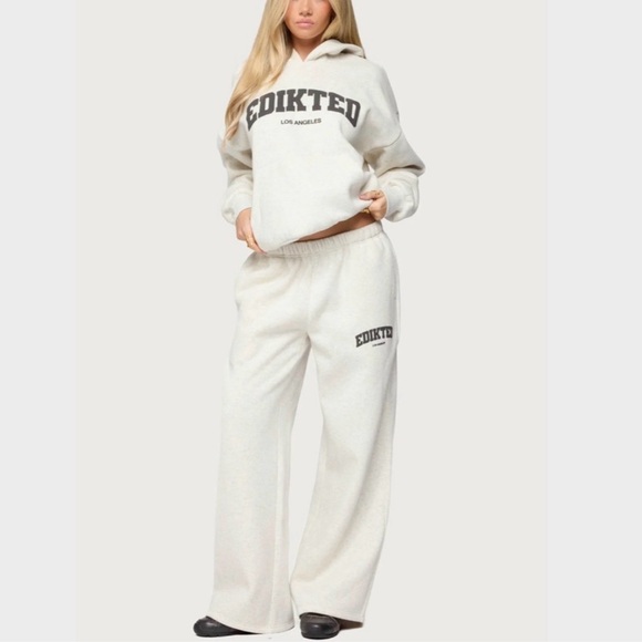 Edikted Los Angeles Sweatpants XS | Cream Wide Leg Lounge Pants NWT Resell - Picture 2 of 6